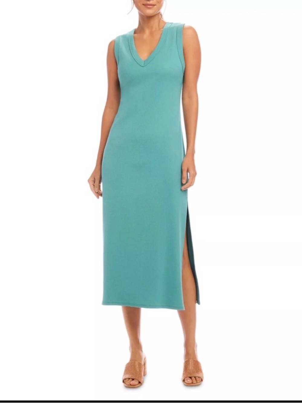 Karen Kane Maxi Blue Ribbed Dress Slit Small NWT